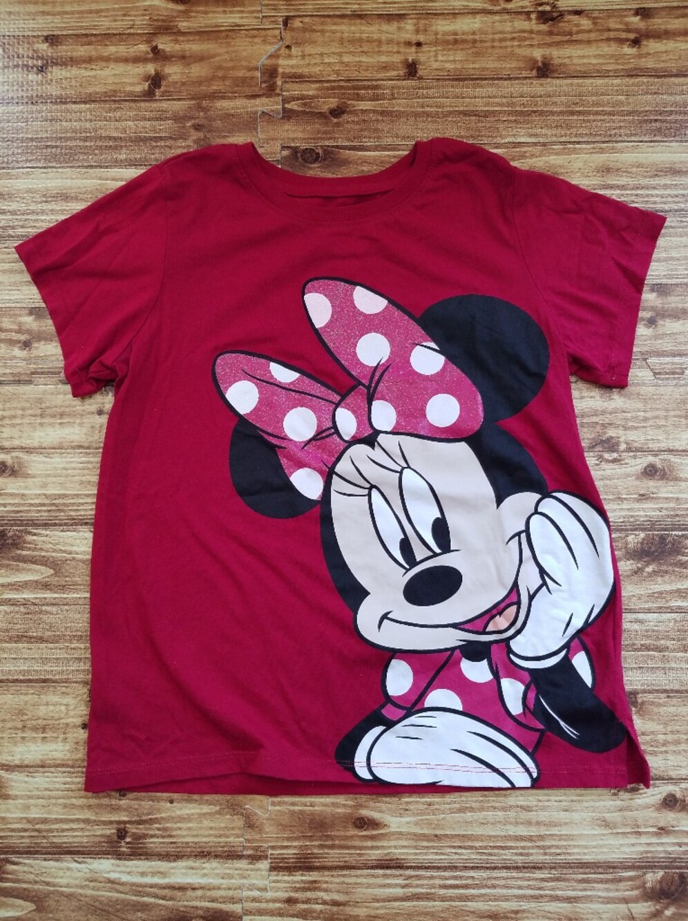 Disney Minnie Mouse Maroon Graphic Tee Girls XL 14/16 Bow Polka Dot